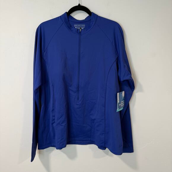 Coolibar Women's Escalante Zip Rash Guard Swim Top Blue UPF 50 Plus Size 2X NEW - Picture 1 of 10